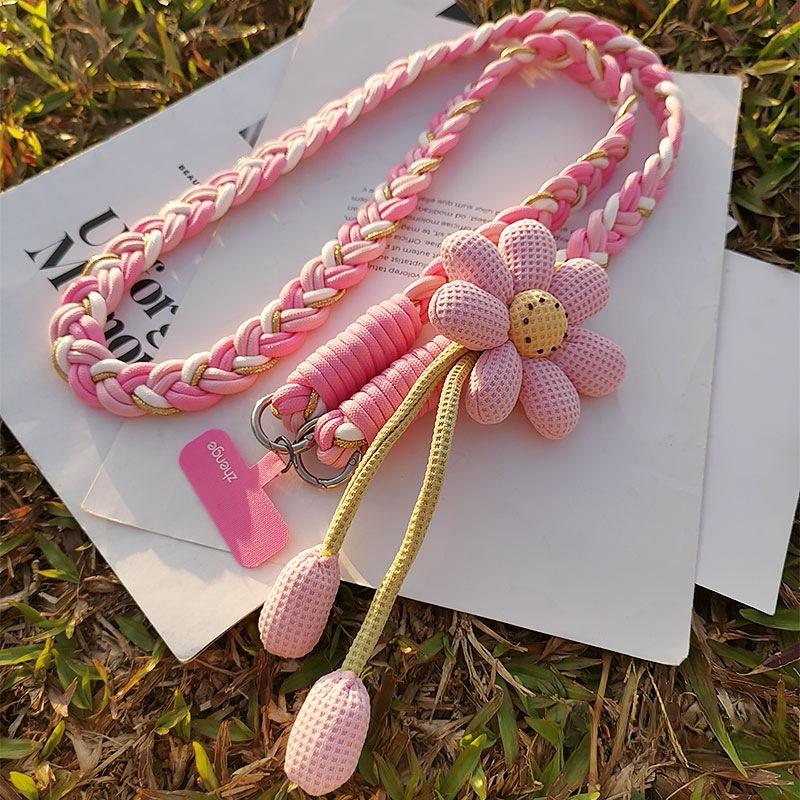 Mobile Phone Lanyard, Crossbody Can Be Carried, Female, Long, Ins Style, Flower Hand Woven Rope, Sturdy and Durable, Outdoor Anti Loss Rope