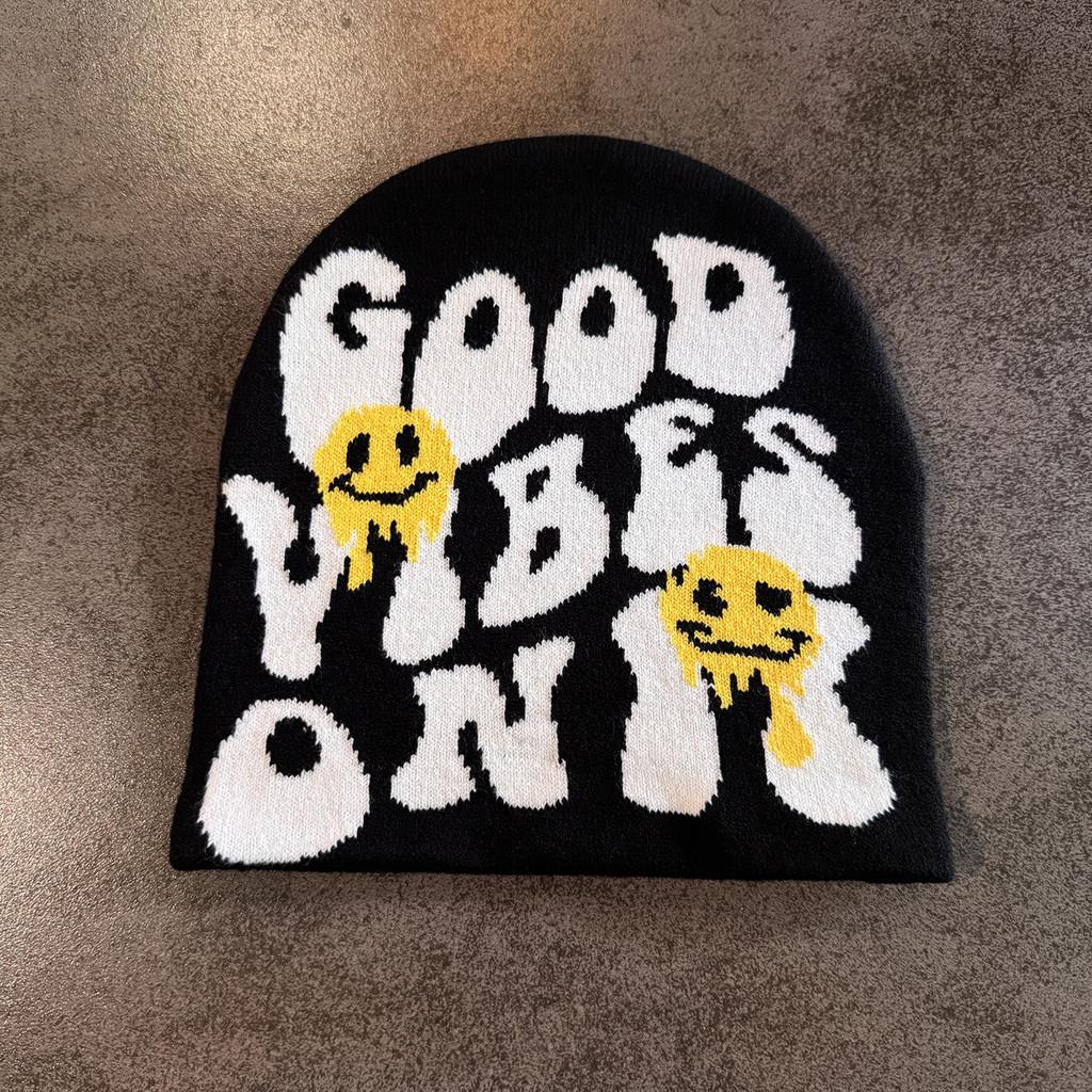 Halloween Pattern Letter Beanie Knitted Cap For Unisex Winter Fashion Hat Gift
