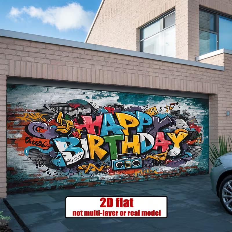 2D Blue Silver Balloon Happy Birthday Photography Backdrop for Photo Booth