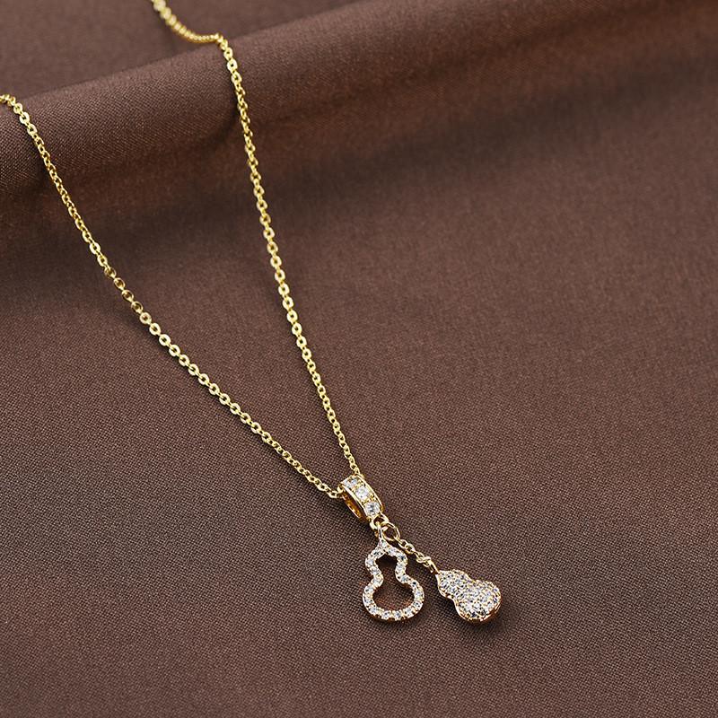 Unique Korean Style Titanium Steel Gourd Pendant Necklace For Women With Radiant Finish And Design