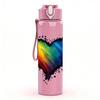 1PC Rainbow Gradient Heart Art 750ml Color Plastic Sports Water Bottle Leakproof Flip Straw Lid Suitable for Sports Office Home Use