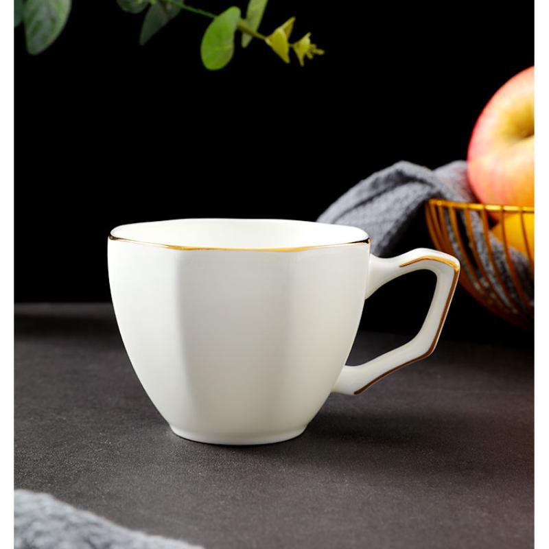 Bone China Coffee Mug with Gold Rim, 200-400ml Tea Cup with Handle White 1pc, for Espresso,Hot Cocoa,Cappuccino,Latte and Cold Drinks, Microwave Safe