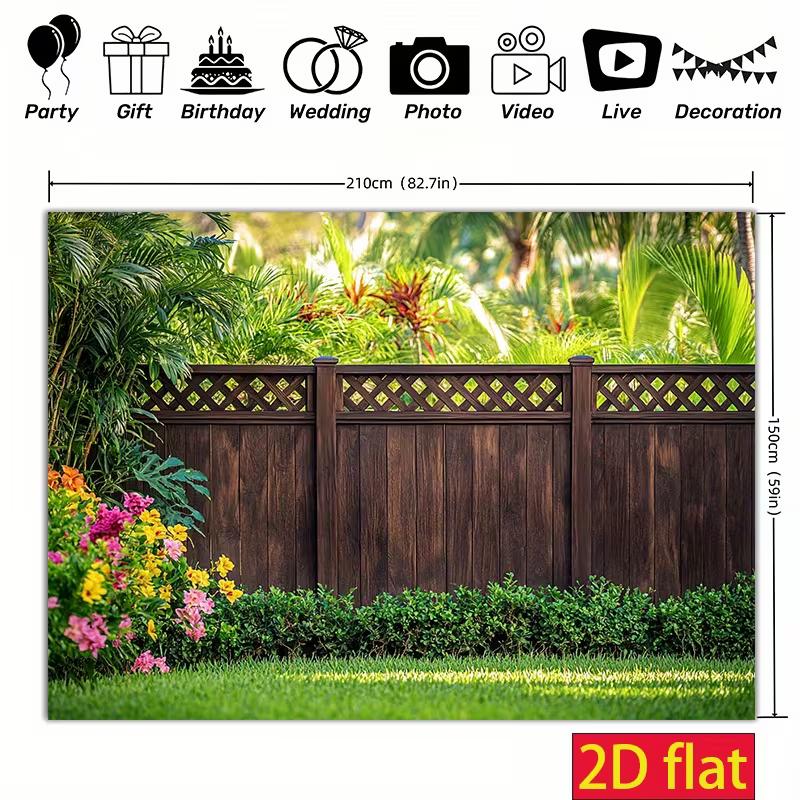 2D Lattice Wood Fence Tropical Floral Palm Garden Photo Backdrop Cloth