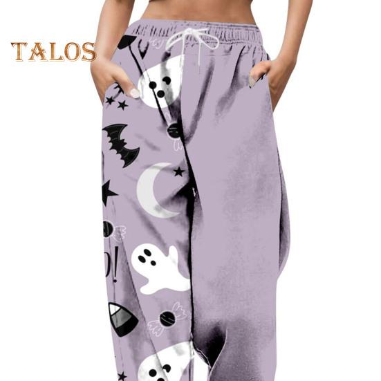 Damen Jogginghose, elastische hohe Taille, verstellbarer Kordelzug, Joggerhose mit Halloween-Kürbis-Print, Fitnesshose