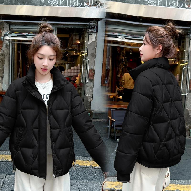 Short cotton-padded clothes for women's autumn and winter new small stand-up collar rhombus casual cold-proof clothes jacket cotton clothes