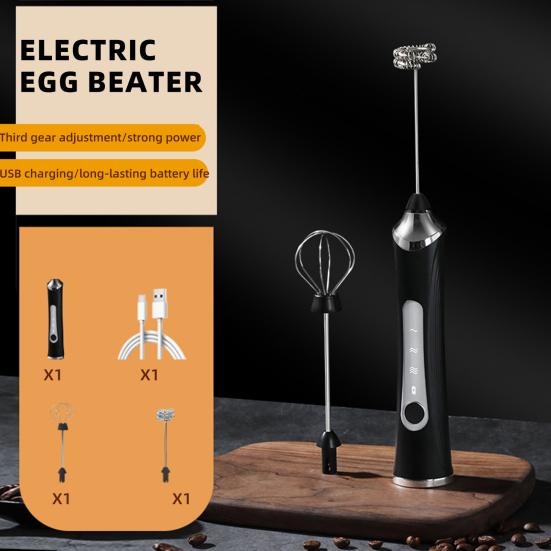 Electric Milk Frother Rechargeable Egg Beater 3 Speeds Wireless Egg Whisk Handheld Foam Maker for Latte Cappuccino