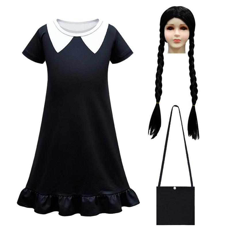 

Среда, платья для косплея, семейный костюм Аддамс, готическая одежда для девочек, нарядное платье из фильмов, детские вечерние платья на Хэллоуин, От 3 до 12 лет