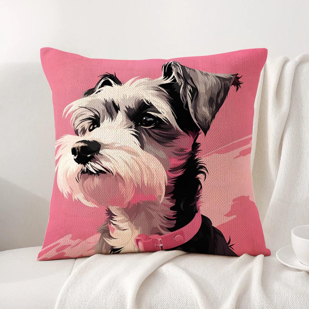 Cute Dog Cushion Cover Natural Linen Organic Fabric DoubleSided Printing Sofa Home Decor Gift Pillow Cover