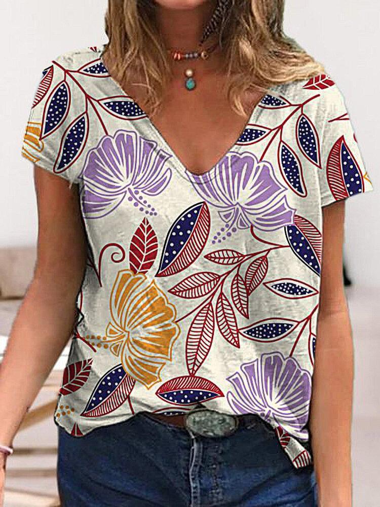 Nuevas Camisetas de Mujer Florales Estampado 3D Verano Cuello en V Manga Corta Camiseta Y2K Camisetas Largas Harajuku Ropa Femenina