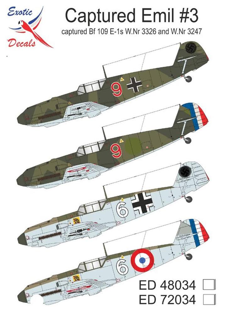 Toro Model Captured Emil Captured Bf 109 3326 3247 Plastic Model Decal TRMED48034 1/48 #3 E-1s W.Nr. & W.Nr. (Airplane)
