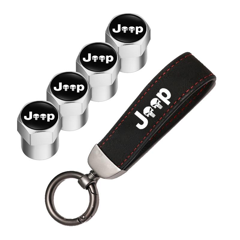 Car Tire Wheel Valve Caps Cover Suede Car Key Chain Ring Keychain For Jeep Grand Cherokee Wrangler JK Gladiator Compass Patriot