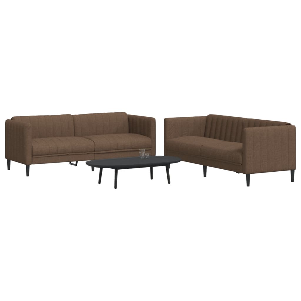 2 Piece Sofa Set Brown Fabric
