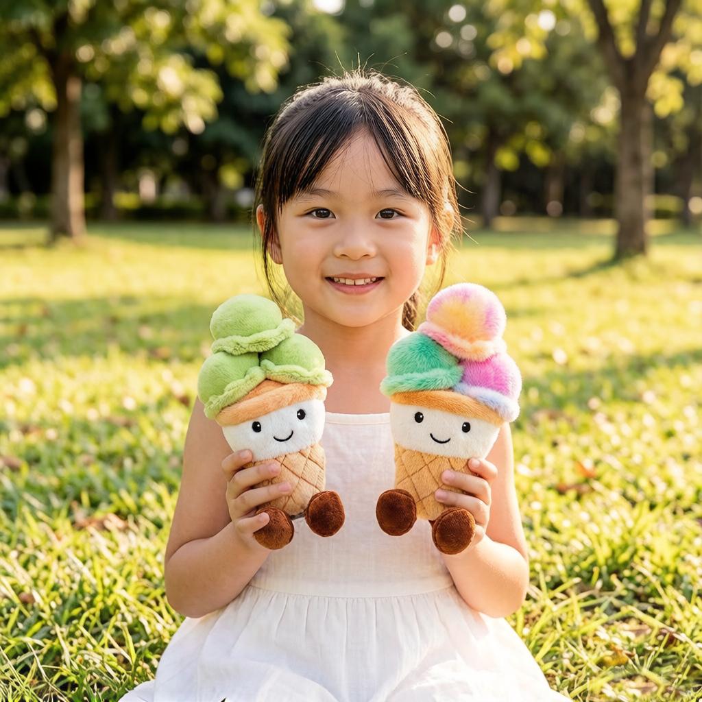 Favorite Toy Green New Scoops Ice Cream Cone Plush Toy Stuffed Summer Snack Small Pillow Humanoid Smiling Face With Legs Kawaii Plushie Gift