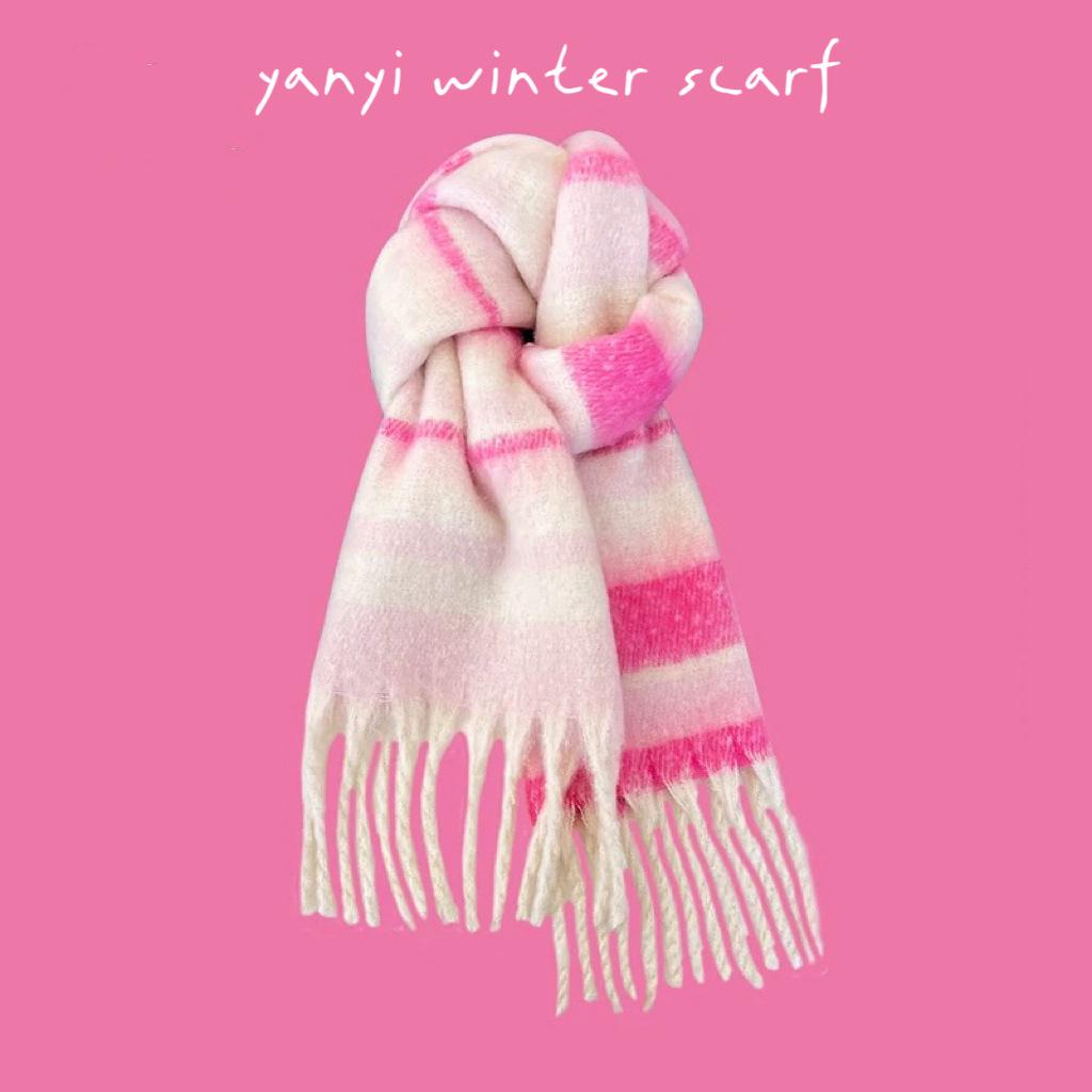 Women's Autumn & Winter Plaid Scarf: Thick Imitation Cashmere Shawl, Solid Color Neck Warmer for Students
