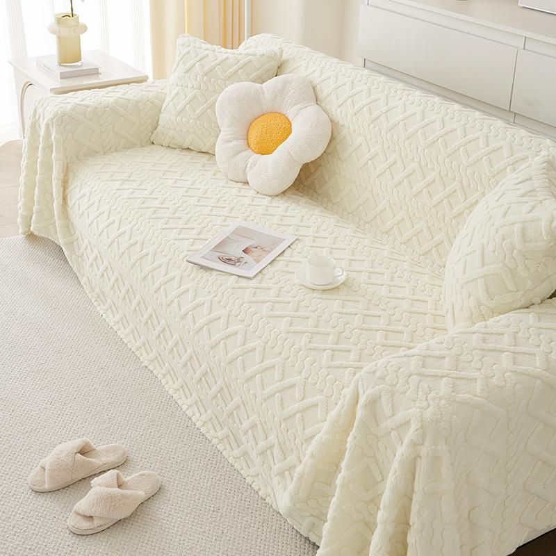 Autumn and Winter Plush Sofa Towel Lambswool Sofa Cover Cloth Slipcover Cream Simple Modern Style Thickened Sofa Cover