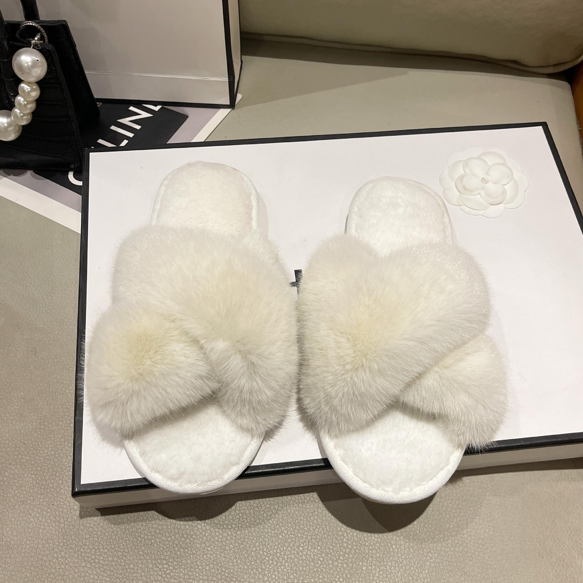 

Женские зимние плюшевые хлопковые тапочки с перекрещенными ремешками - Большой размер, Высокие и низкие, Пушистые, Кроличий мех, Тепло для дома. 38/39 белый