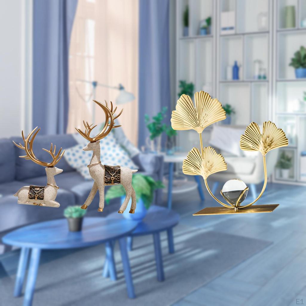 Modern Decorative Reindeer Deer Statues Leaves Sculpture Ornaments for Living Room Bedroom Office