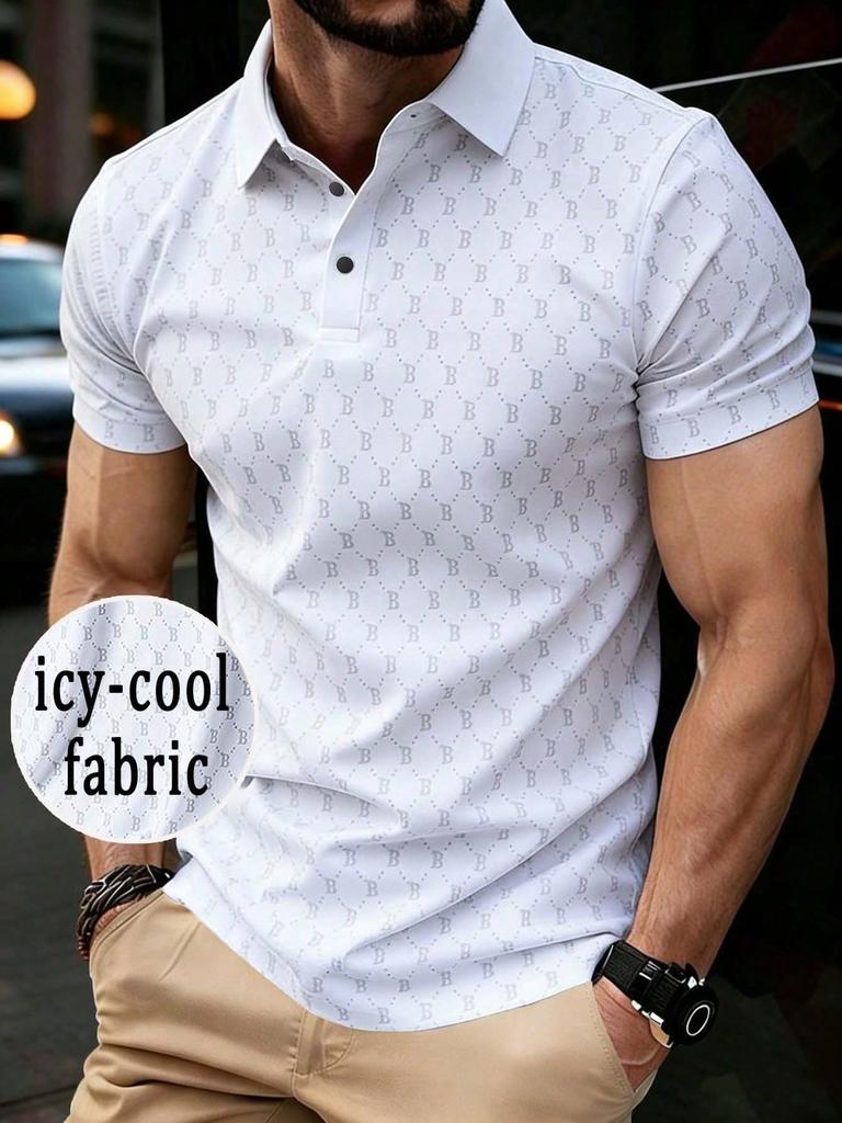 Stylish monogram polo shirt with icy-cool fabric, ideal for daily wear and casual occasions.