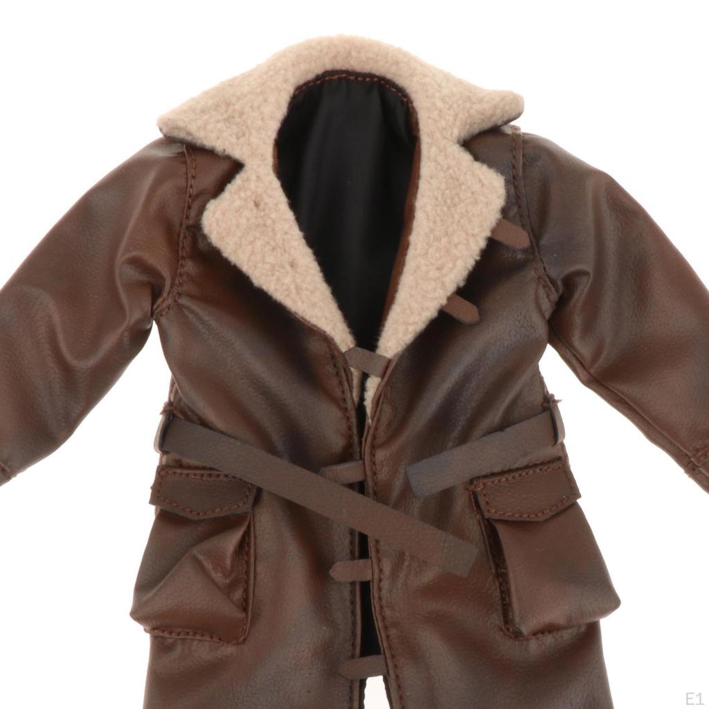 1/12 Male PU Leather Coat, Miniature Soldier Costume Dolls, Dress up Accessory, Retro Fashion Lapel