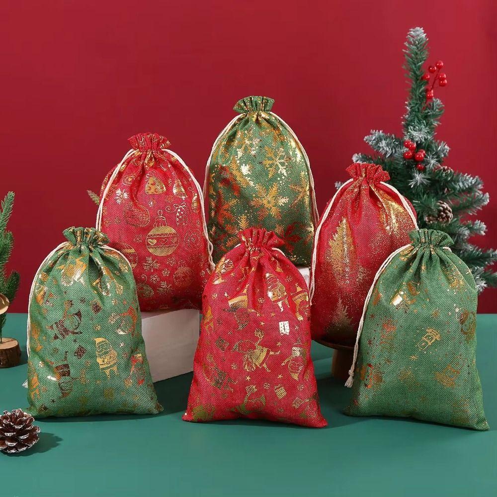 5pcs/lot Cloth Christmas Drawstring Storage Bag Christmas Packaging Bags Candy Jewelry Toy Presents