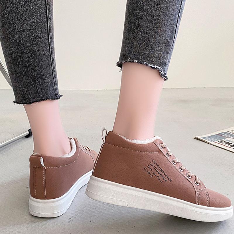 Winter Baumwollschuhe für Damen, Fleece Sportliche Ballerinas, Schneestiefel im koreanischen Stil, Warme Studenten Schnür-Freizeitschuhe
