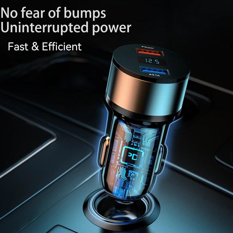 Dual USB 66W 3.1A Fast Car Charger QC3.0 Power Adapter Voltage Monitor Fast Charging For iPhone Xiaomi Samsung Huawei OPPO