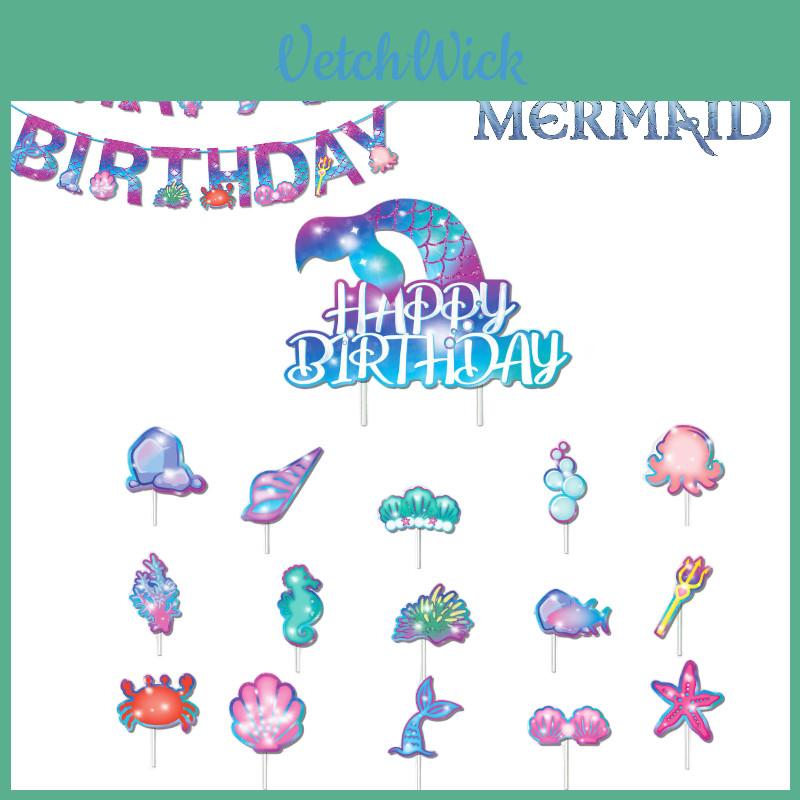 Mermaid Themed Birthday Party Decorations Beautiful Mermaid Birthday Banner And Cake Toppers