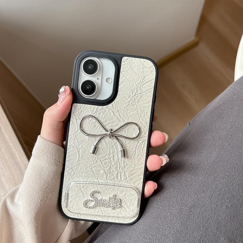 

Bow Shaped Rhinestone Mirror Leather Phone Case for IPhone 16, Promax High-end 15, Niche for Apple 17 For iPhone 17Promax