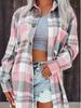 2024 Women's Pink Plaid Loose Long Sleeve Shirt Jacket