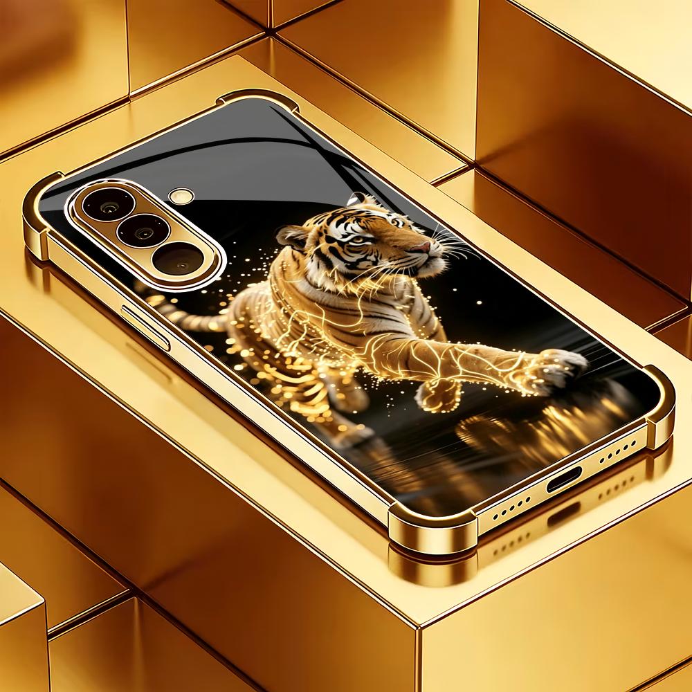 Fierce Tiger Electroplated Glass Phone Case Suitable for Samsung GalaxyS26 S25 S24 S23 S22 S20FE/Ultra/Plus Anti Fall Back Cover