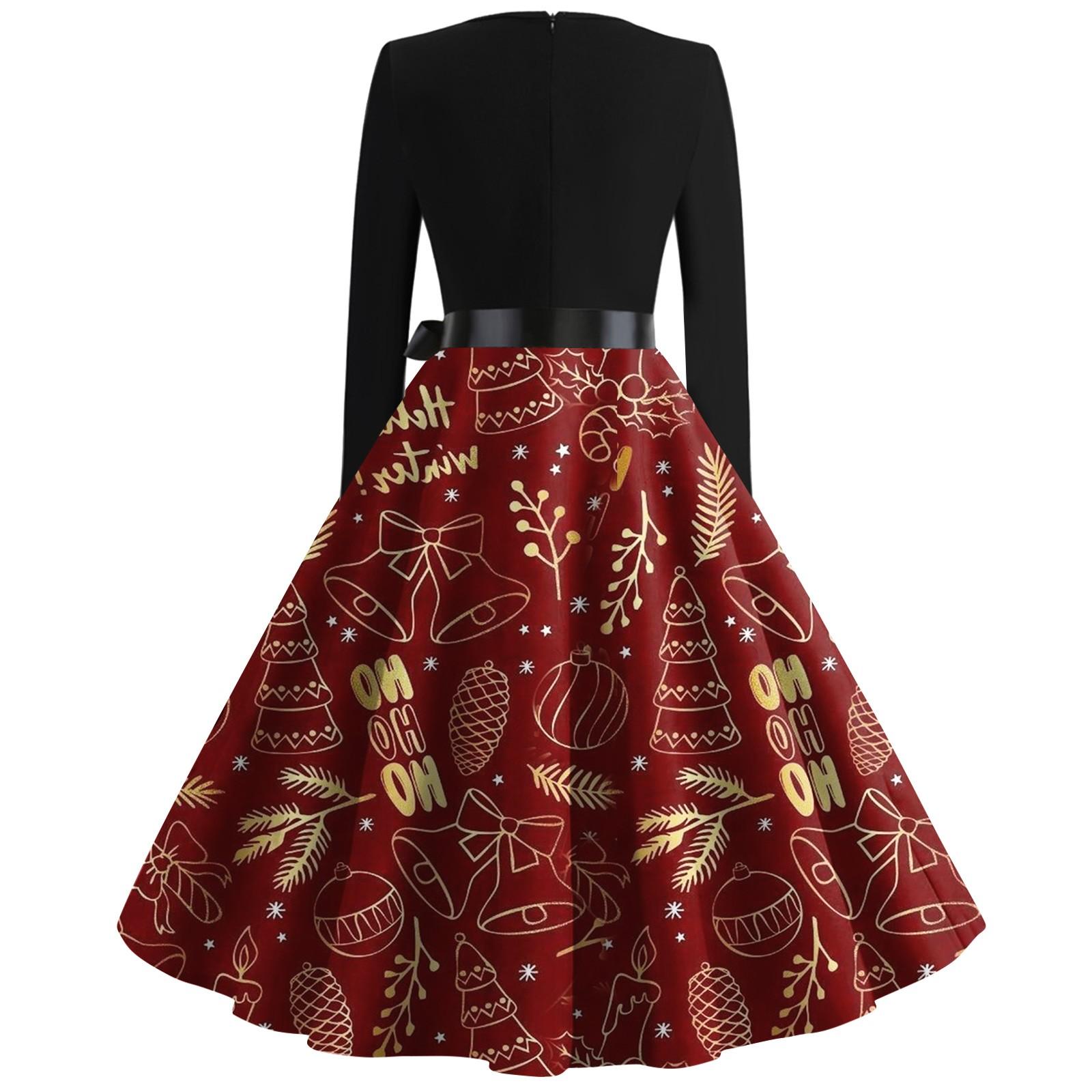 Рождественское платье с расклешенным принтом для женщин — фото 4