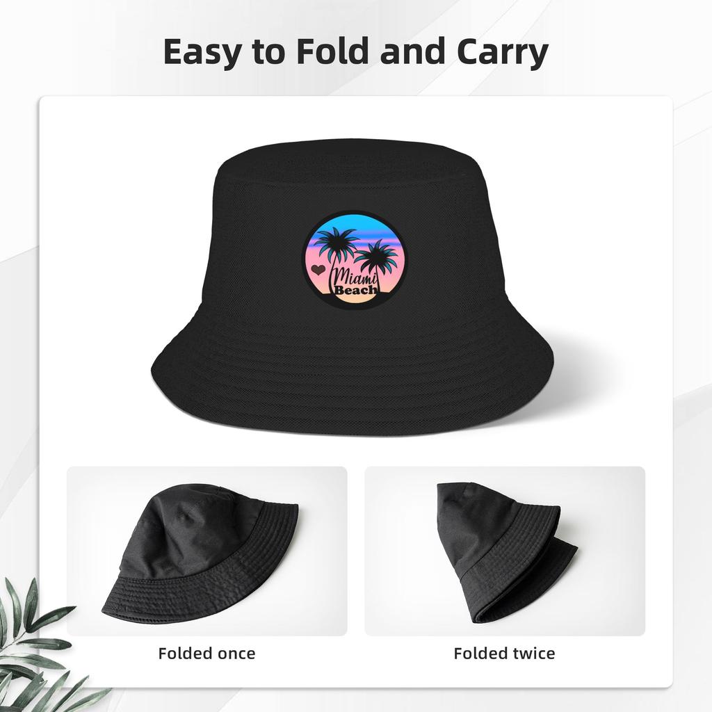 Sombrero de Cubo con Palmeras de Miami Beach Estilo Callejero Gorras de Pescador Personalidad Pesca Sombreros Solares Para Hombres Mujeres Gorra Personalizada Coreana