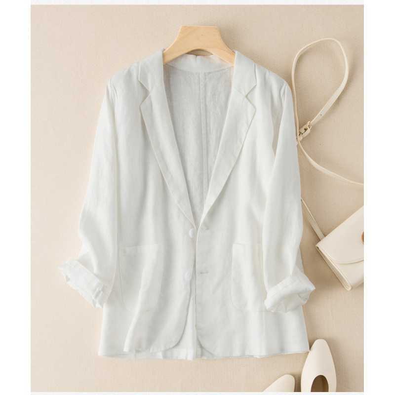 Women's Casual Linen Blend Blazer Long Sleeve Lightweight Open Front Suit Jacket