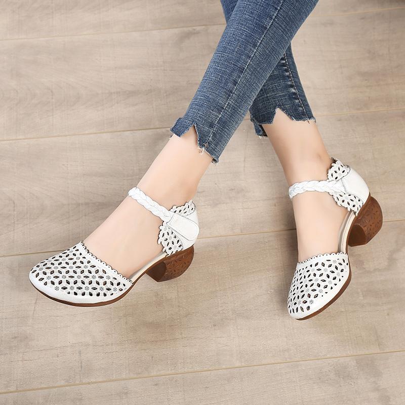 Fashion GKTINOO Genuine Leather Women Sandals Summer Shoes 5CM High Heels Retro Women Shoes 2025 Hollow Out Sandals