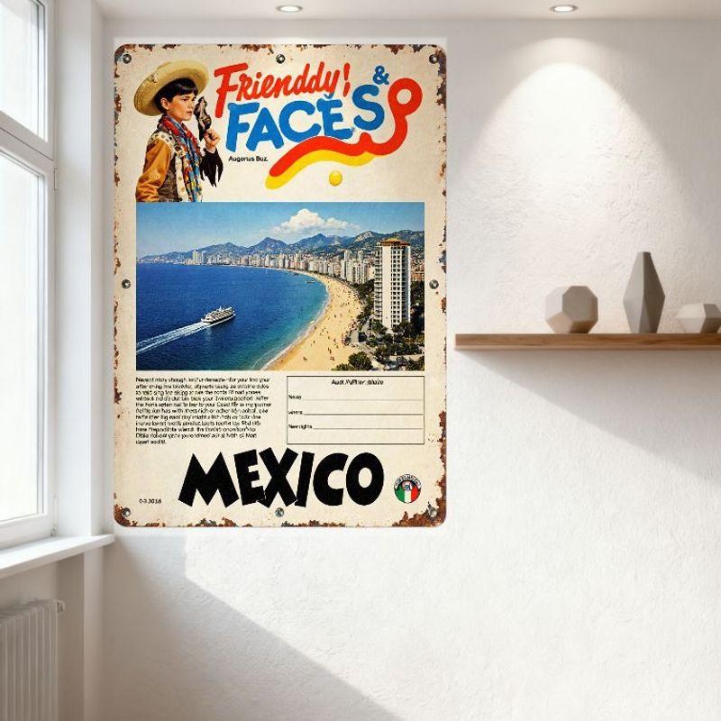Vintage Mexico Acapulco Travel Advert Tin Sign - Friendly Faces & Coastal Beach Scene Metal Poster for Bar Pub Home Wall Decor