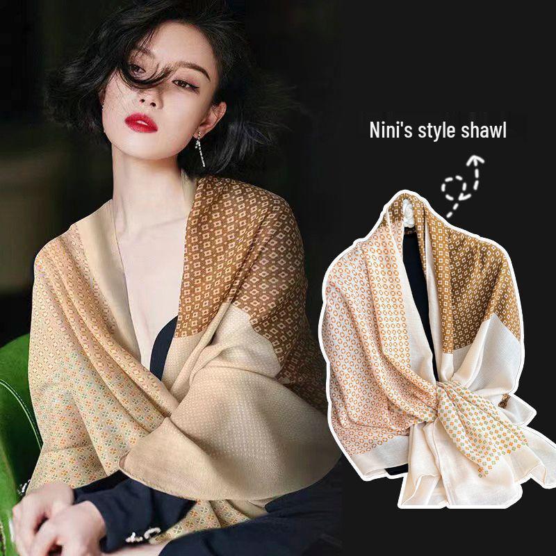 Versatile Women's Korean-Style Silk Scarf: Warm, Dual-Use Shawl for Sun Protection, Perfect for Spring and Autumn.