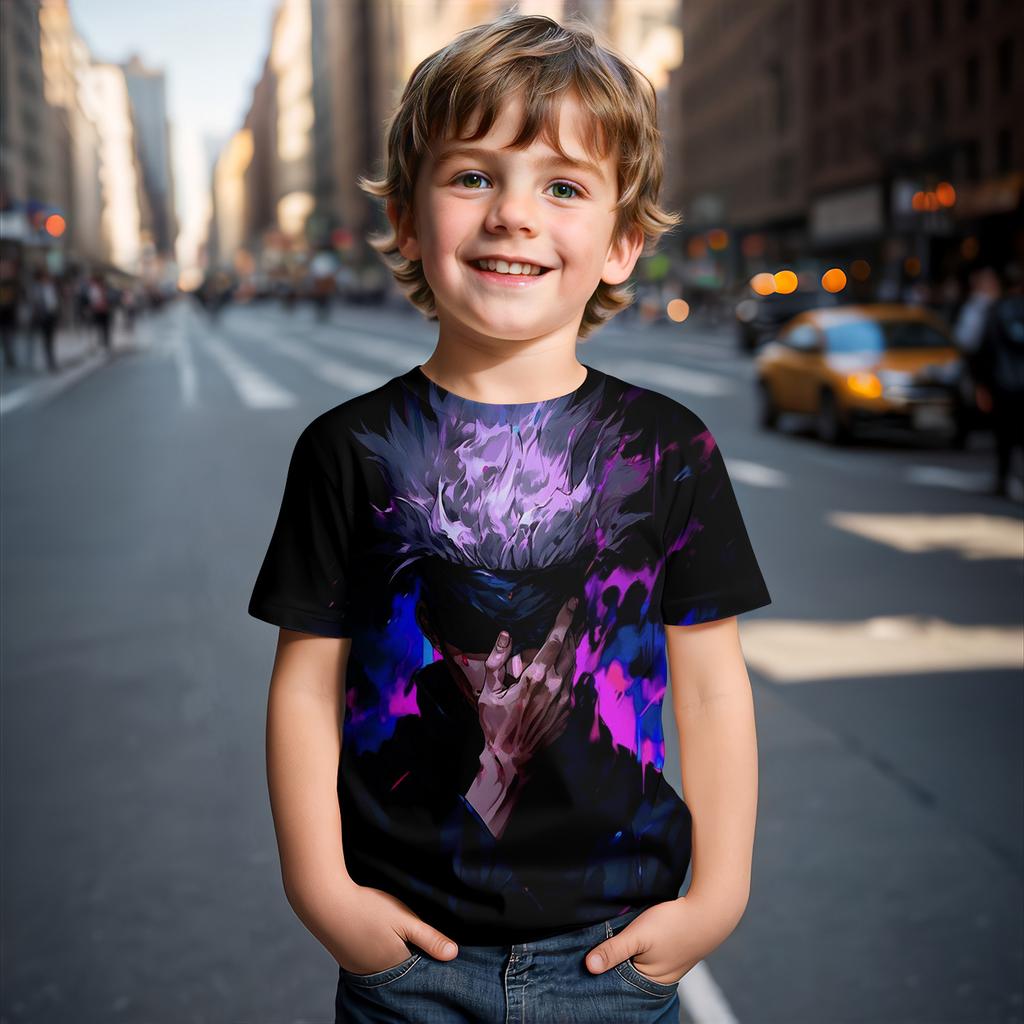 Summer Round Neck 3D Gojo Satoru Jujutsu Kaisen Printed Top Fashionable Casual Short Sleeved Children's Boy T-shirts