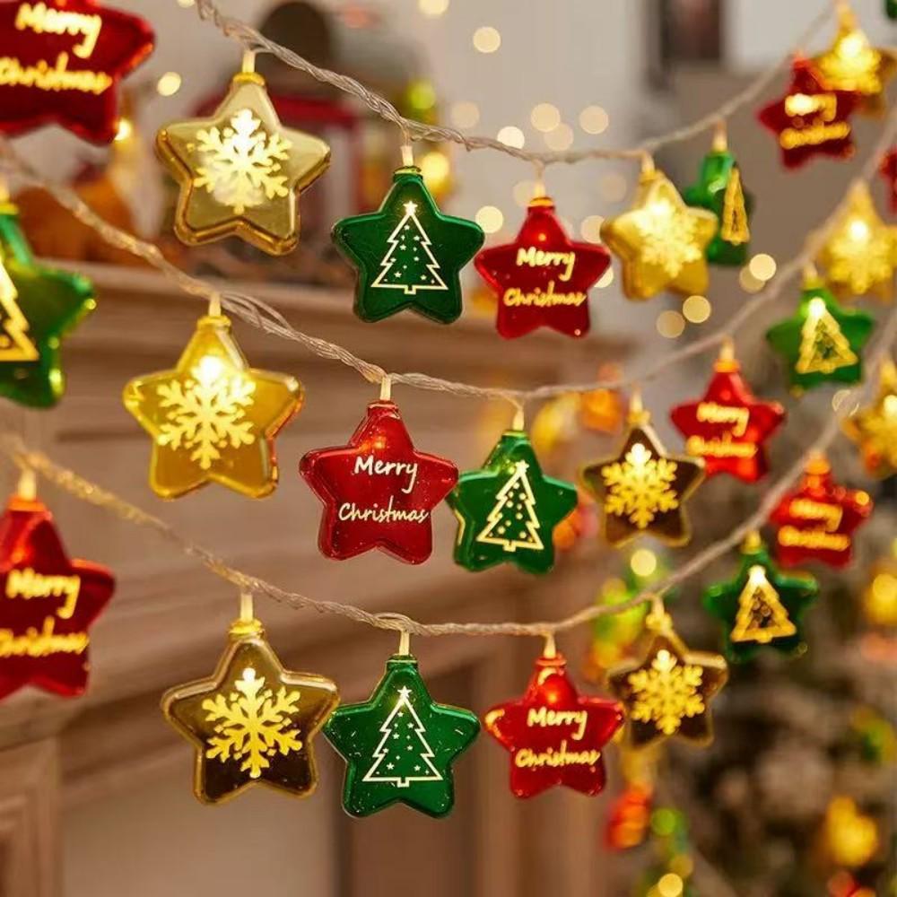 

LED Indoor Christmas String Lights with Stars & Electroplated Balls - Decorative Flashing Lights 1.5m 10 Lights