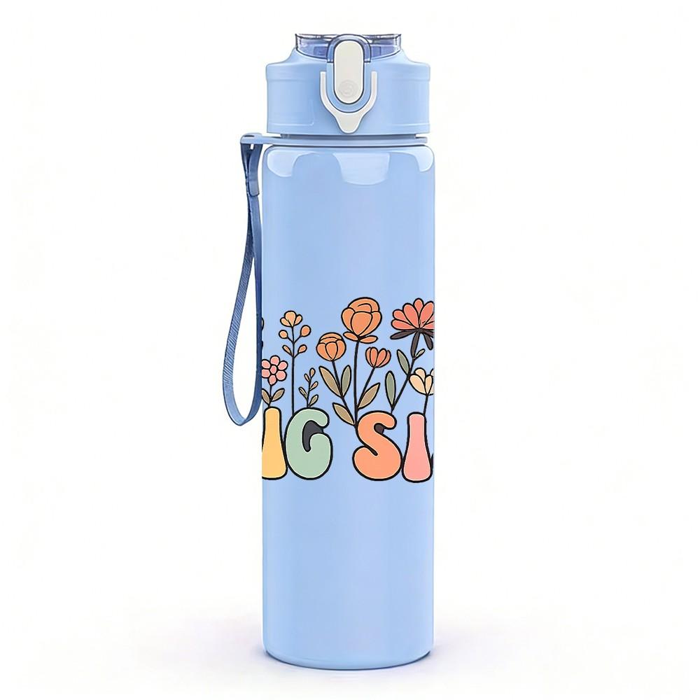 1PC Big Sis Flower Art 750ml Color Plastic Sports Water Bottle Leakproof Flip Straw Lid Suitable for Sports Office Home Use