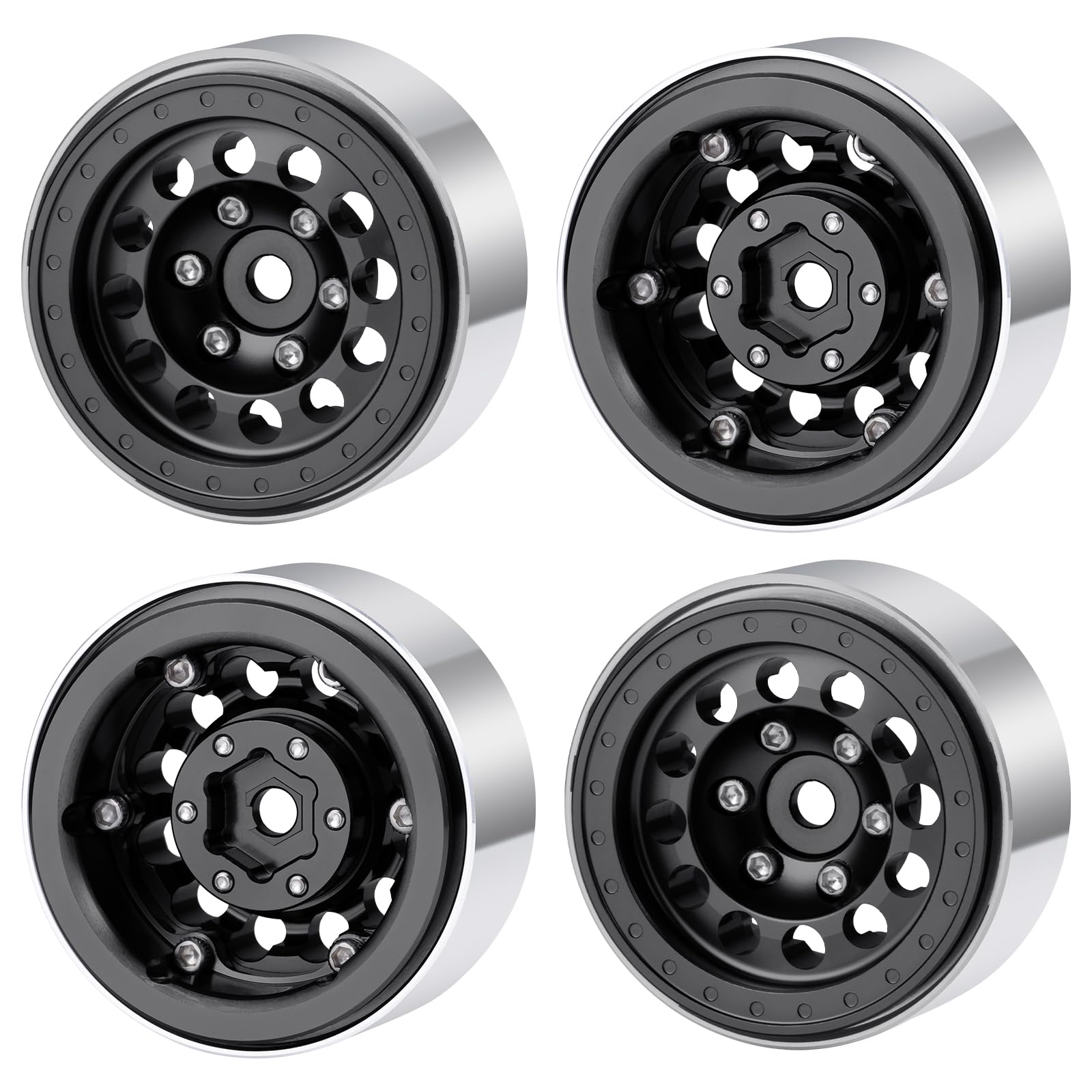 

TRZX Aluminum 1.0 Beadlock Wheel Rim Upgrade Parts for 1/18 Traxxas TRX4-M RC Crawler Car (Black)