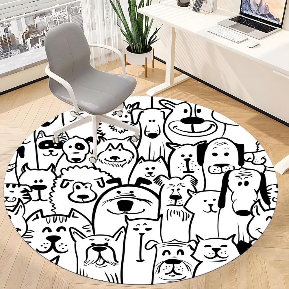1pc Puppy Cat Office Round Area Rug, Indoor Mat Suitable ForOffice, Under Office Chairs Bedroom Living Room Home Decor, Room Decot056