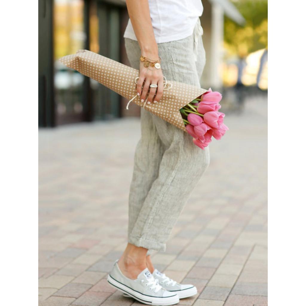 Solid Color Loose Casual Drawstring Elastic Waist Cotton Linen Pants