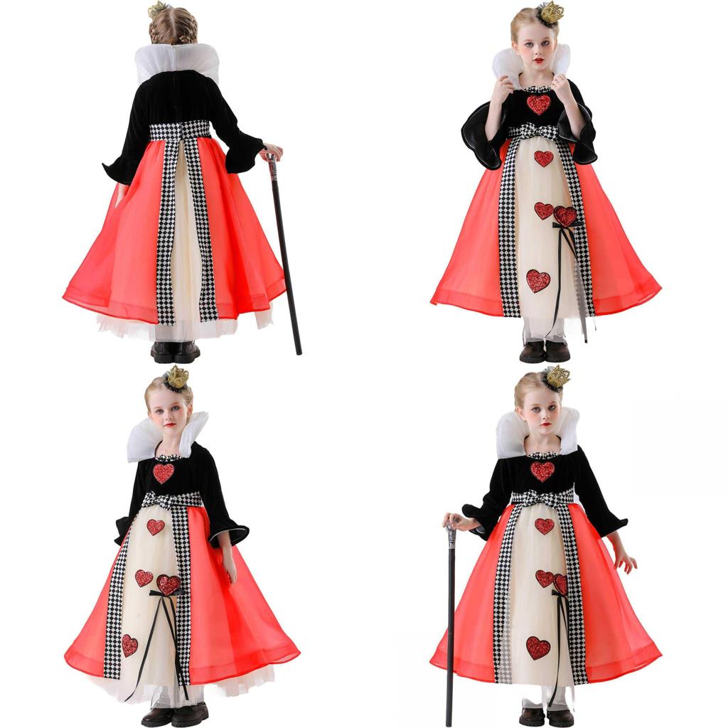 The Red Queen Halloween Girls Princess Costume With Polyester Fabric And Crown Accessory