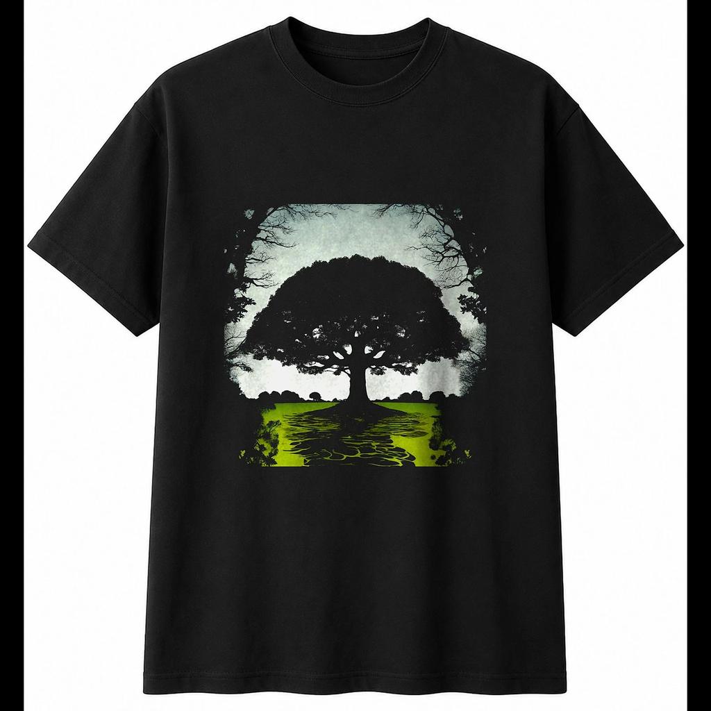Double Exposure Ash Tree In Nature Nature Mens T-Shirt Black 100% Cotton Printed