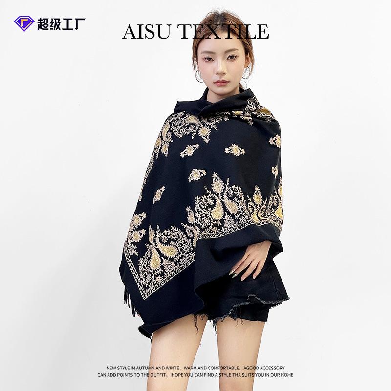 New imitation cashmere scarf for women, suitable for all seasons, fashionable and warm, showing temperament, fringed scarf, cashew shawl