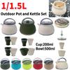 Outdoor Silicone Water Kettle Collapsible Camping Cook Pot with Lid Cup Bowl Set Foldable Water Pot Water Boiling Kettle/Cooking