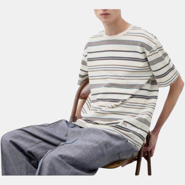 Uniqlo X JW Anderson Collaboration SS24 Striped Pique Short Sleeve T-Shirt Men Tops Beige 469054-30