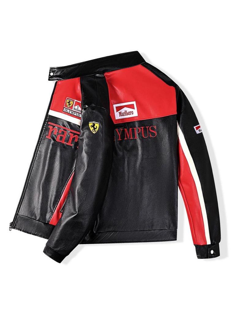 Men's PU Leather Motorcycle Racing Jacket with Velvet Lining - American Style Streetwear Outerwear