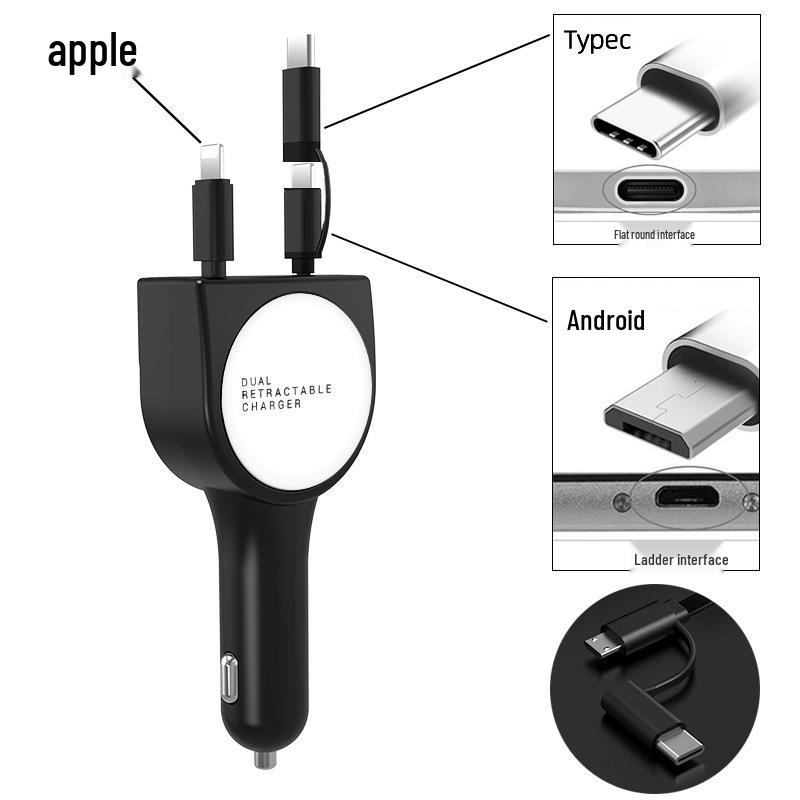 

Dual USB QC3.0 Retractable Car Charger with Cable for Apple & Type-C Devices Sky Blue