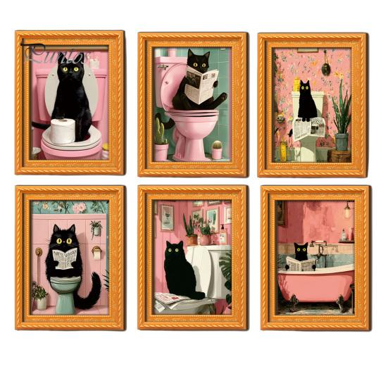 Magnetic Picture Frames for Refrigerator Funny Wooden Fridge Magnets Frame, Retro Cute Cat Pattern Decorative Photos Locker Magnet Photo Holder